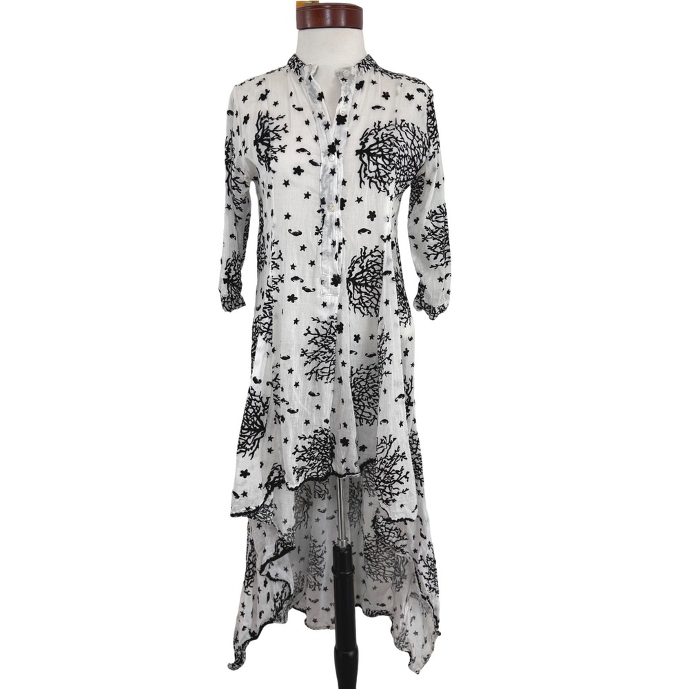 Buby S Sheer Gauze High Low Beach Cover Up Dress Velvet Flocked Coral Print S